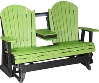 LuxCraft Recycled Plastic 5' Adirondack Glider Chair With Flip Down Center Console - Rocking Furniture