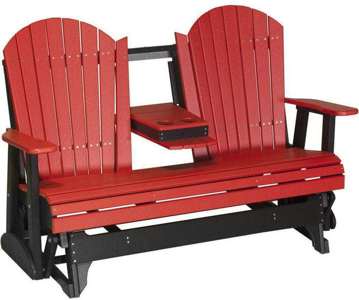 LuxCraft Recycled Plastic 5' Adirondack Glider Chair With Flip Down Center Console - Rocking Furniture