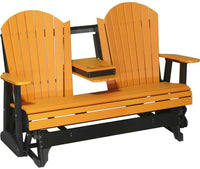 LuxCraft Recycled Plastic 5' Adirondack Glider Chair With Flip Down Center Console - Rocking Furniture