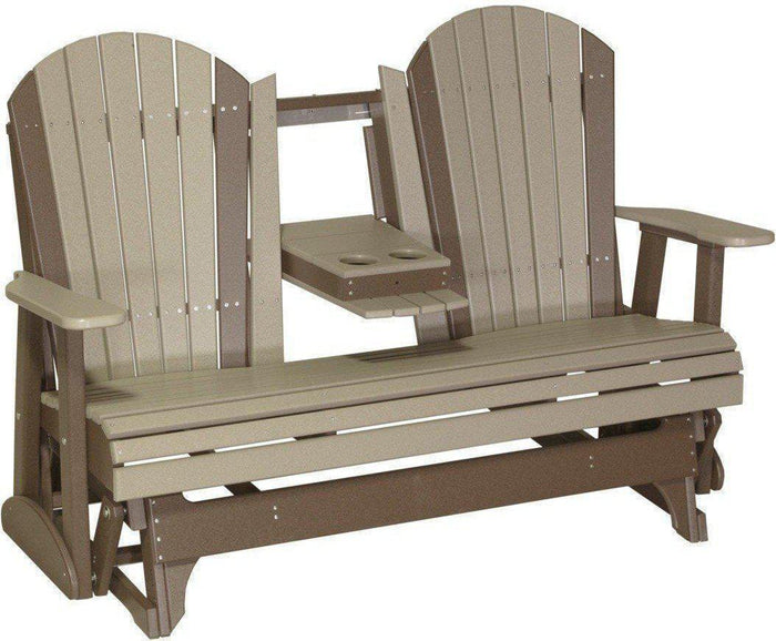 LuxCraft Recycled Plastic 5' Adirondack Glider Chair With Flip Down Center Console - Rocking Furniture