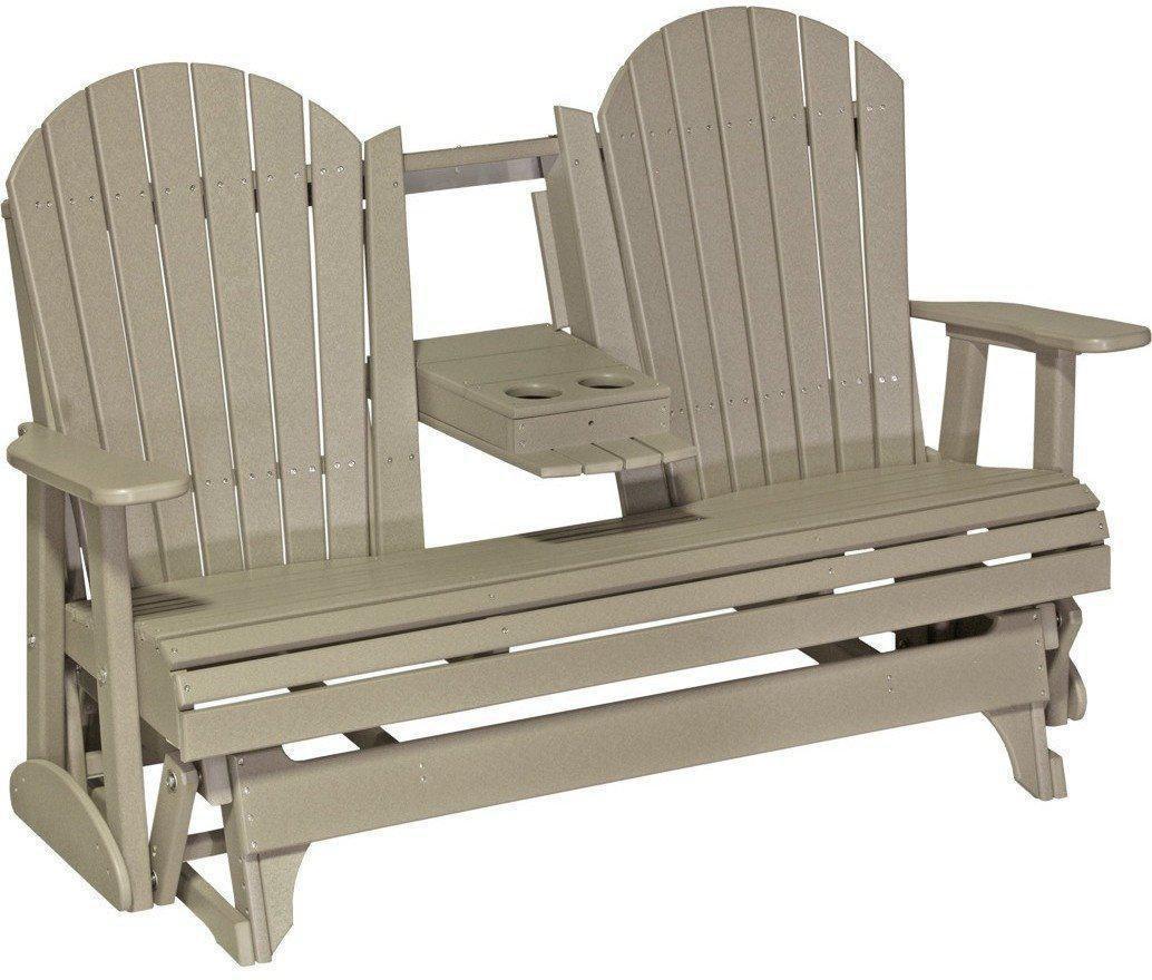 LuxCraft Recycled Plastic 5' Adirondack Glider Chair With Flip Down Center Console - Rocking Furniture