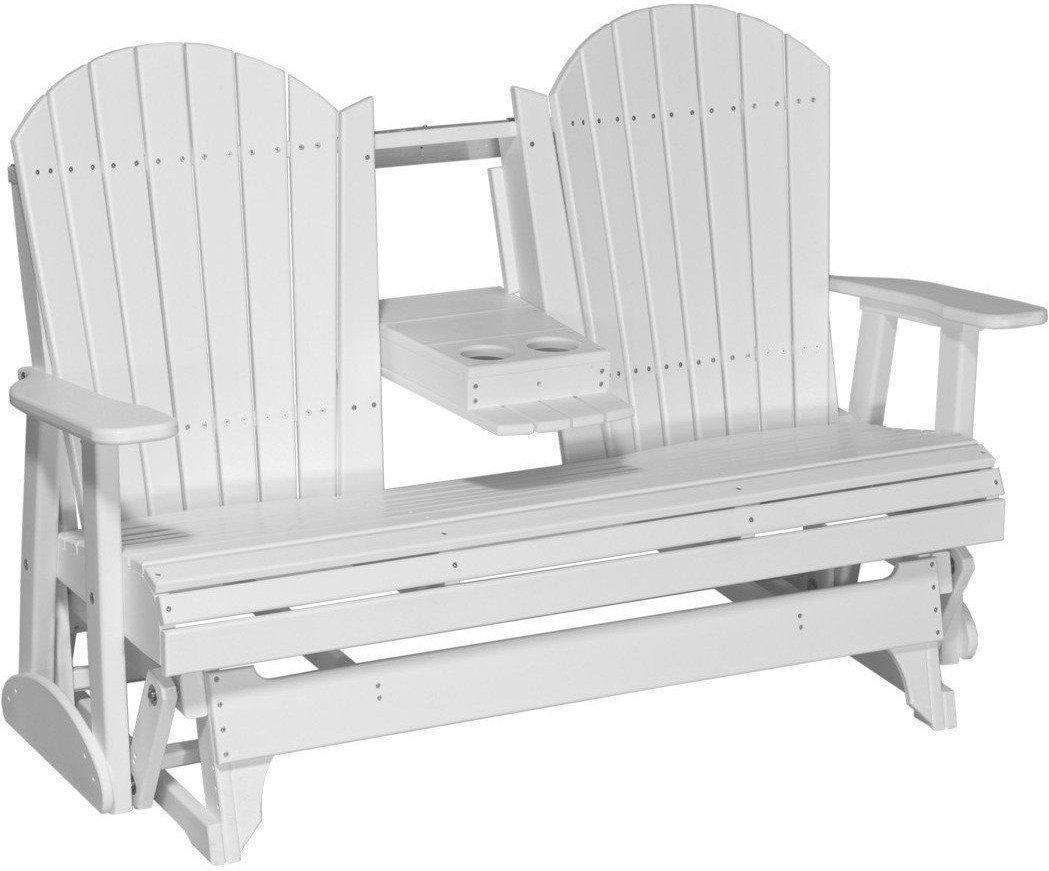 LuxCraft Recycled Plastic 5' Adirondack Glider Chair With Flip Down Center Console - Rocking Furniture