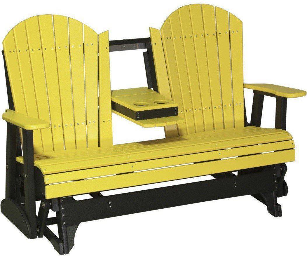 LuxCraft Recycled Plastic 5' Adirondack Glider Chair With Flip Down Center Console - Rocking Furniture