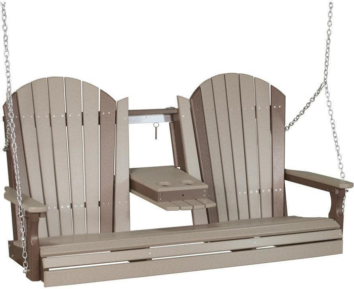 poly 5ft adirondack swing weatherwood on chestnut brown