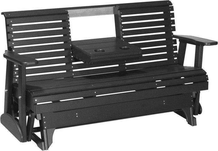 LuxCraft Rollback Recycled Plastic 5ft. Patio Glider with Flip Down Center Console - Black