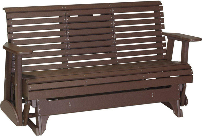 LuxCraft Rollback Recycled Plastic 5ft. Patio Glider with Flip Down Center Console - Chestnut Brown