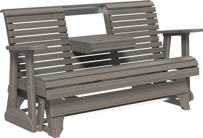 luxcraft 5ft rollback recycled plastic patio glider with flip down center console coastal gray