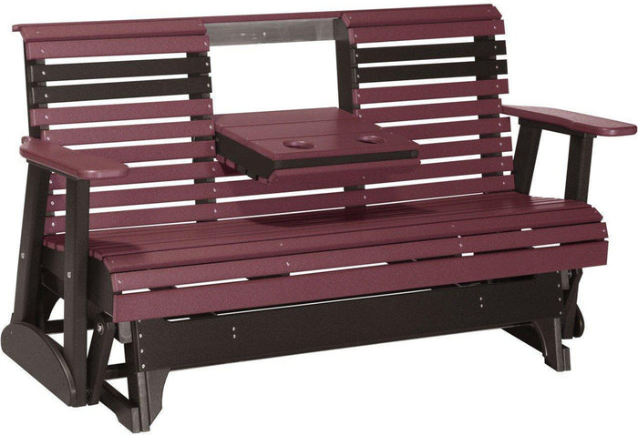 LuxCraft Rollback Recycled Plastic 5ft. Patio Glider with Flip Down Center Console - Rocking Furniture