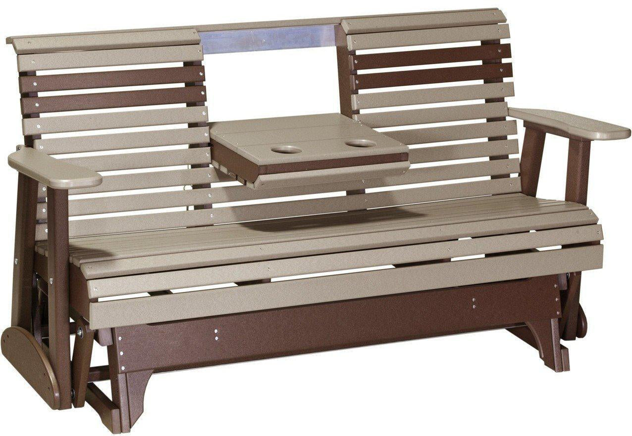 LuxCraft Rollback Recycled Plastic 5ft. Patio Glider with Flip Down Center Console - Rocking Furniture