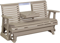 LuxCraft Rollback Recycled Plastic 5ft. Patio Glider with Flip Down Center Console - Rocking Furniture