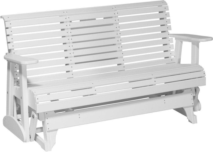 LuxCraft Rollback Recycled Plastic 5ft. Patio Glider with Flip Down Center Console - White