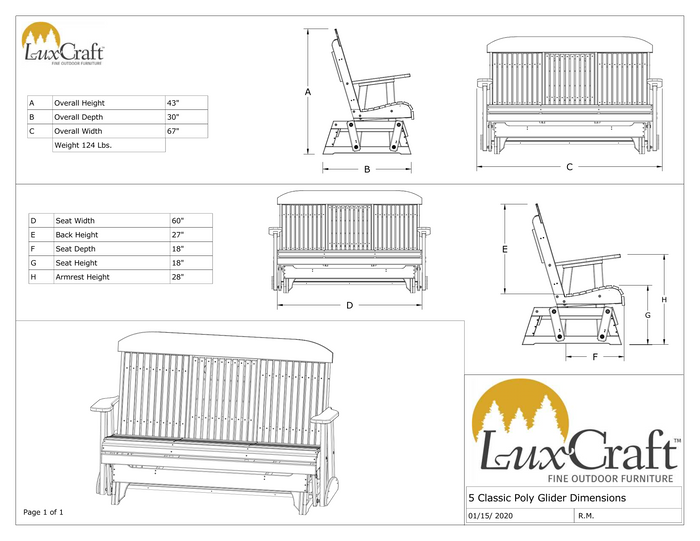 poly 5ft classic glider dimensions page
