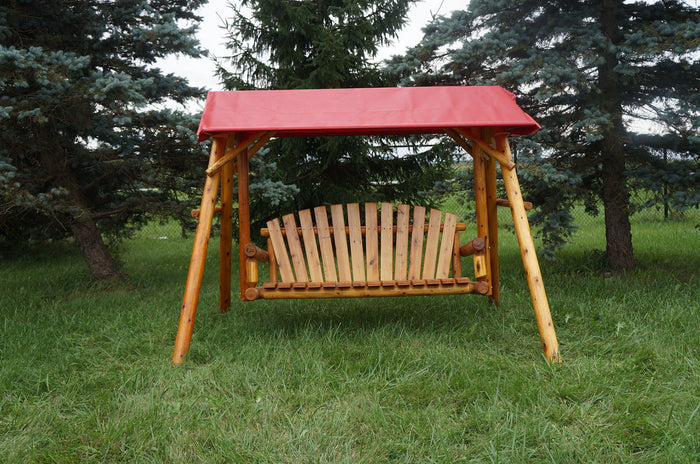 5ft varnished lawn swing with red canopy
