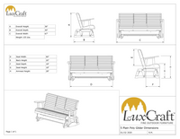 LuxCraft 5' Rollback Recycled Plastic Patio Glider with Flip Down Center Console  - Spec Sheet