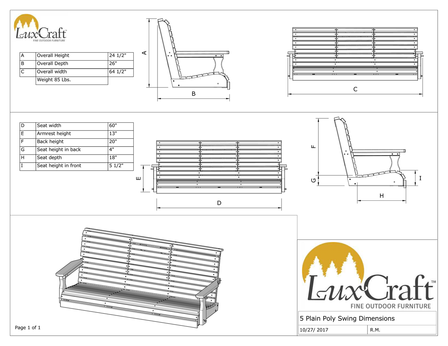 luxcraft rollback 5ft recycled plastic plain porch swing dimensions page