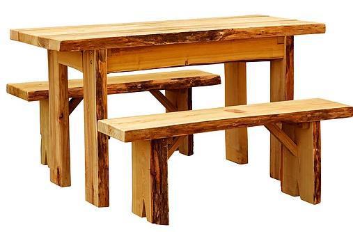 A&L Furniture Co. Blue Mountain 5' Autumnwood Amish Handmade Locust Table with 2 - 5' Wildwood Benches - LEAD TIME TO SHIP 10 BUSINESS DAYS