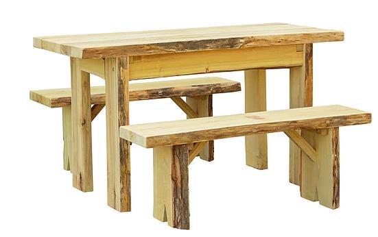 A&L Furniture Co. Blue Mountain 5' Autumnwood Amish Handmade Locust Table with 2 - 5' Wildwood Benches - LEAD TIME TO SHIP 10 BUSINESS DAYS