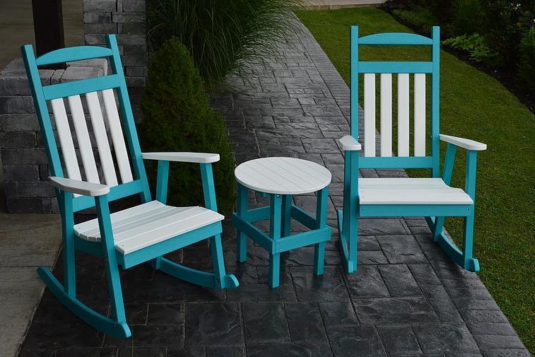 A&L Furniture Company Recycled Plastic 3 Piece Porch Rocking Chair Set w White Accents - LEAD TIME TO SHIP 10 BUSINESS DAYS