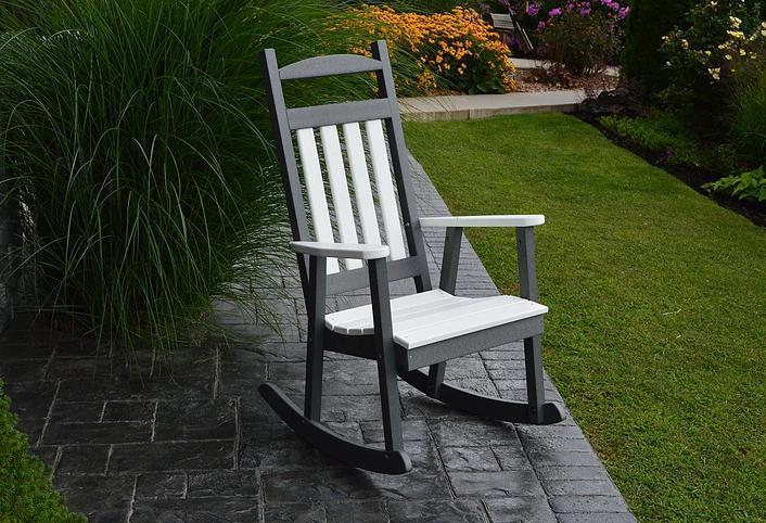 A&L Furniture Company Recycled Plastic Poly Classic Porch Rocking Chair w/ White Accents - LEAD TIME TO SHIP 10 BUSINESS DAYS