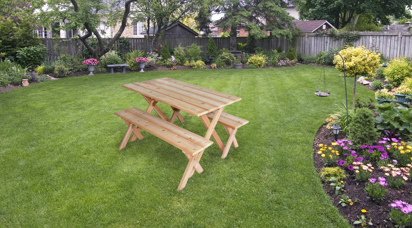 A&L FURNITURE CO. Western Red Cedar 5' Cedar Economy Table w/ 2 benches- Specify for FREE 2" Umbrella Hole - LEAD TIME TO SHIP 4 WEEKS OR LESS