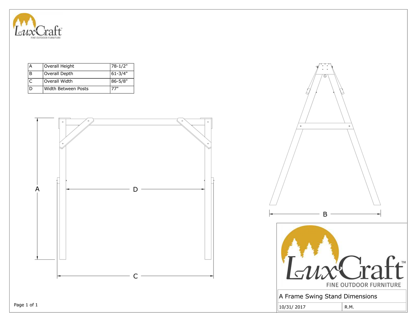 LuxCraft  A-Frame Vinyl Swing Stand (SWING SOLD SEPARATELY) - LEAD TIME TO SHIP 3 TO 4 WEEKS