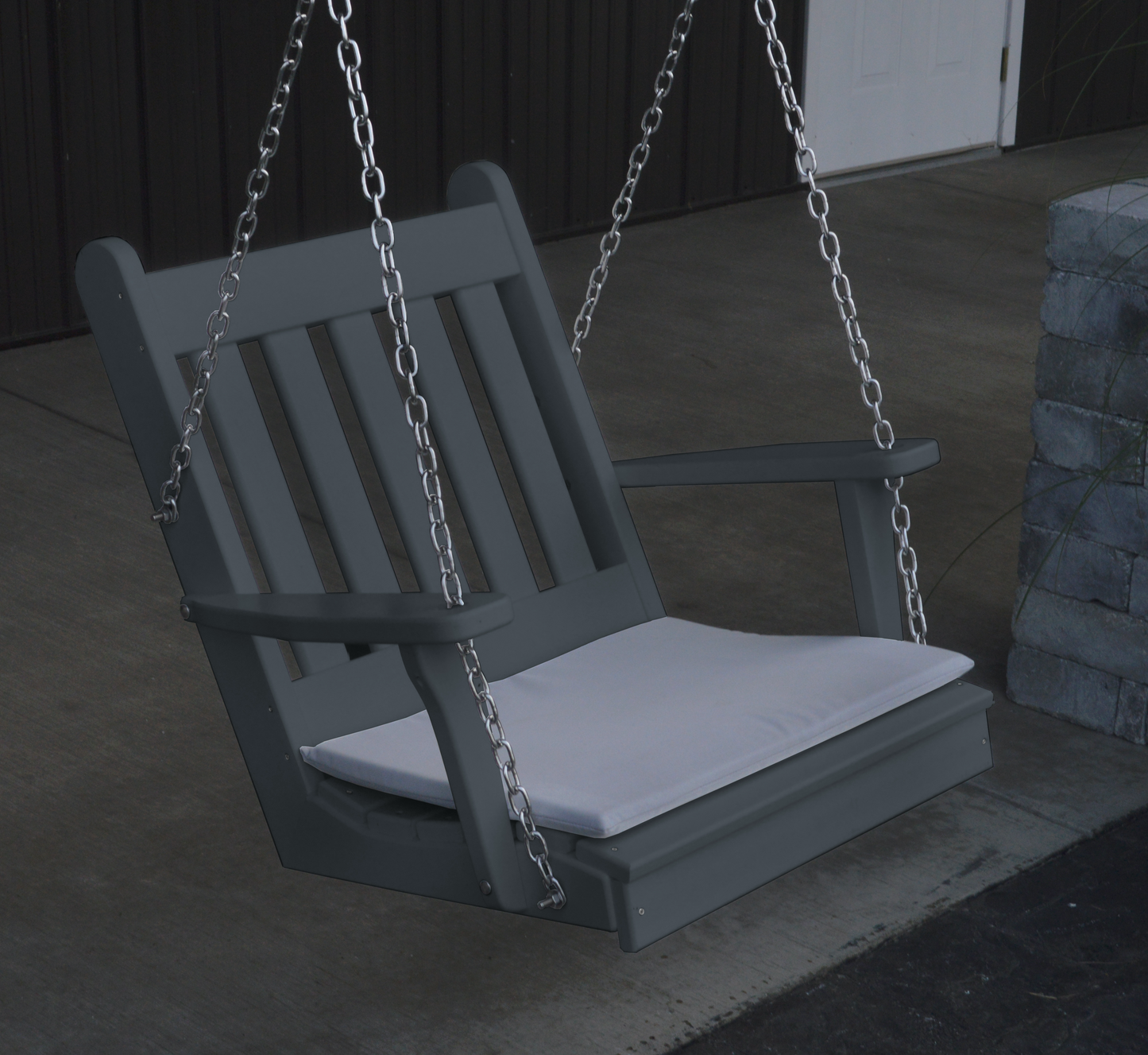 Bryton Park Poly Furniture Traditional English Recycled Plastic Single Porch Swing - LEAD TIME TO SHIP 10 BUSINESS DAYS