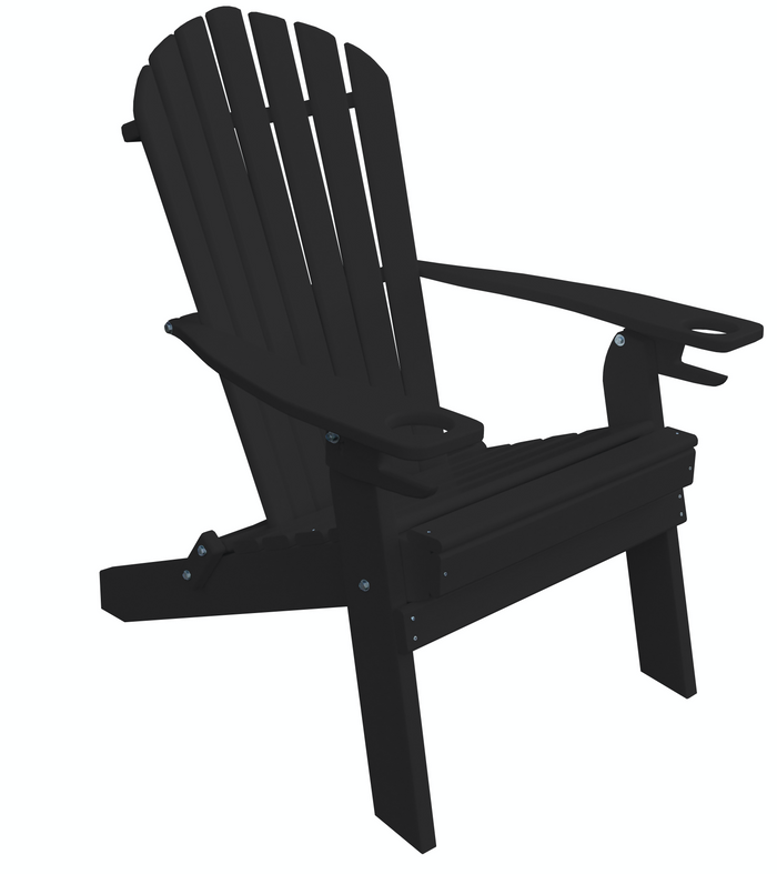 poly folding adirondack chair with cup holder and arm rest black
