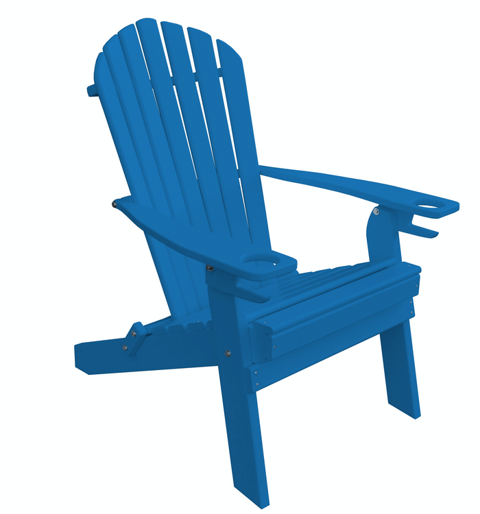 poly folding adirondack chair with cup holder and arm rest blue