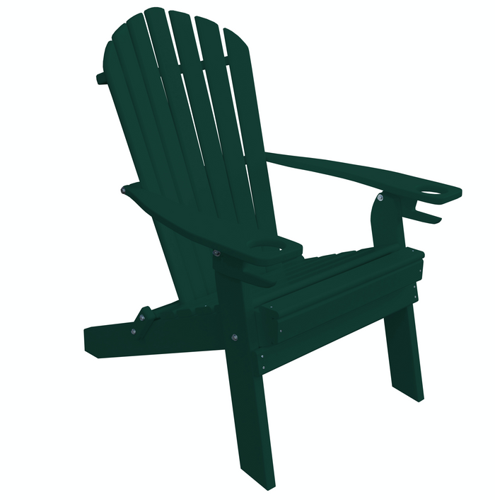 poly folding adirondack chair with cup holder and arm rest turf green