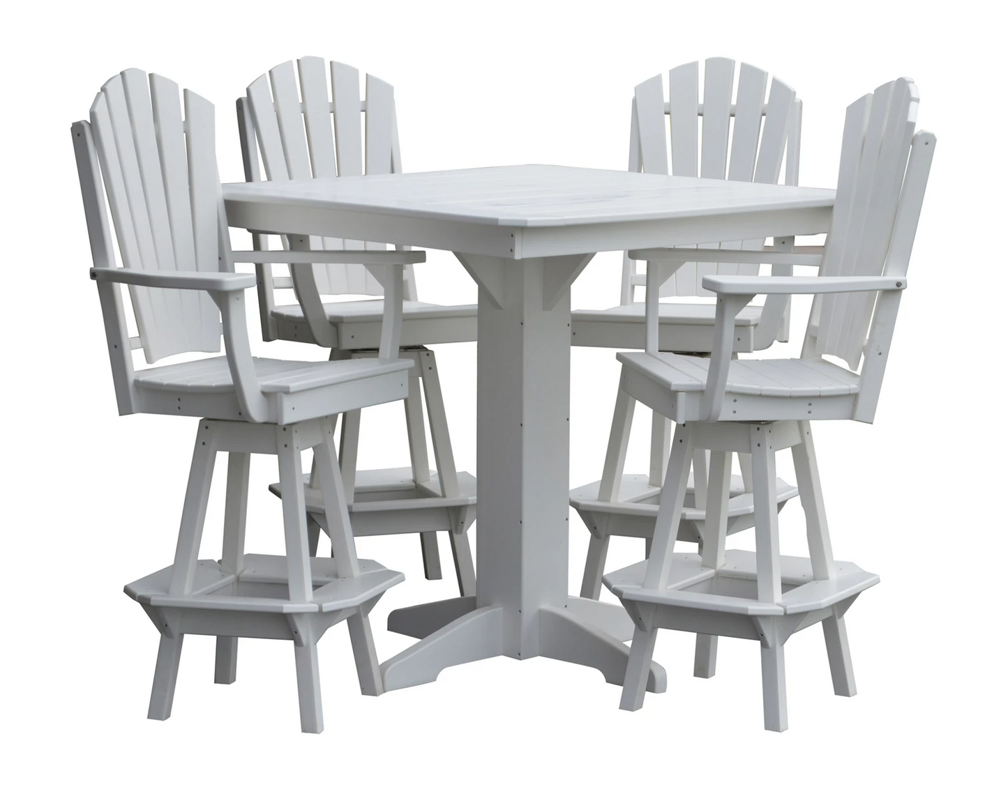 A&L Furniture Recycled Plastic 5 Piece Bar Height Square Table Set - White