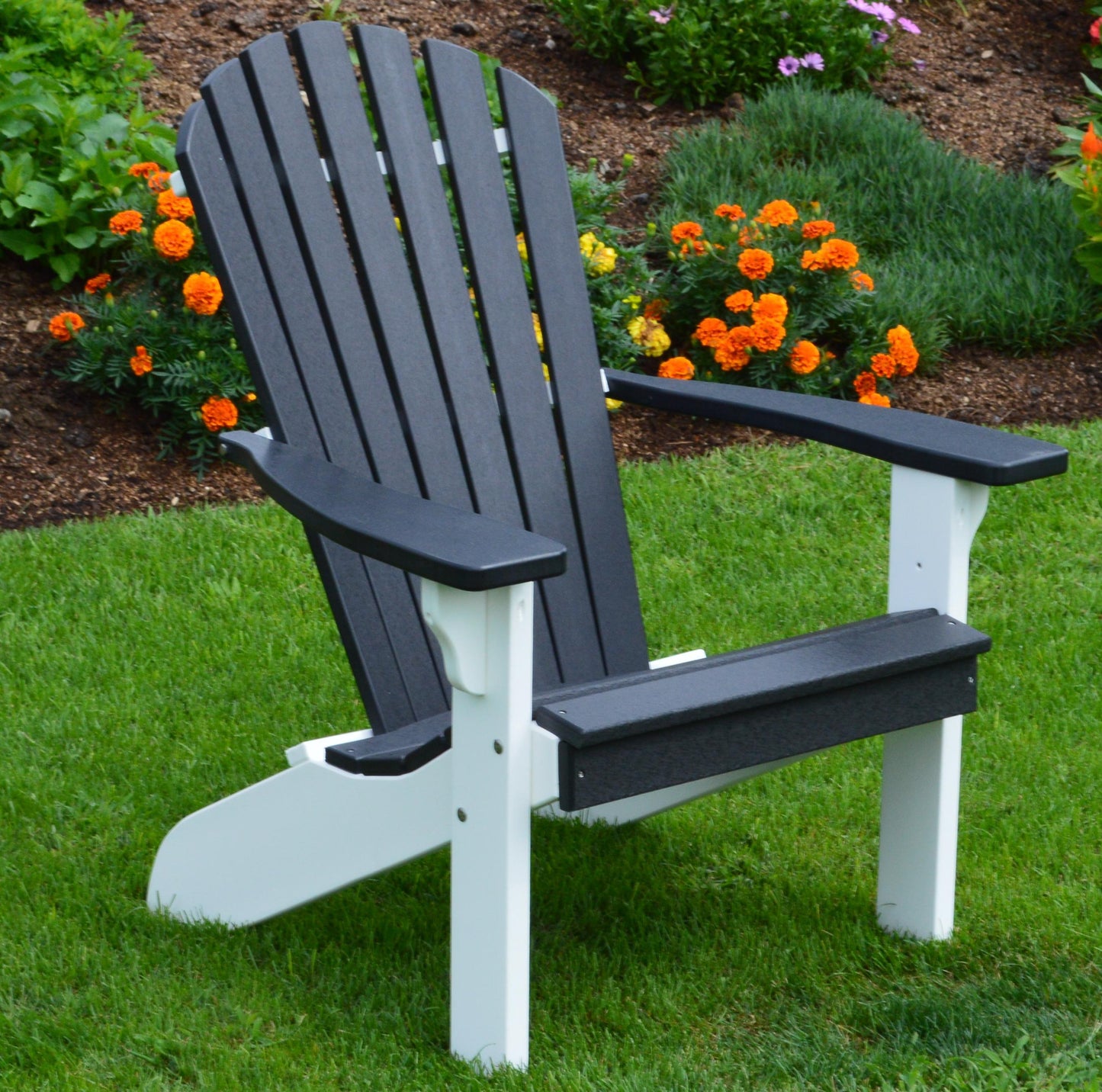 A&L Furniture Co. Amish Made Poly Fanback Adirondack Chair w/White Frame - LEAD TIME TO SHIP 10 BUSINESS DAYS