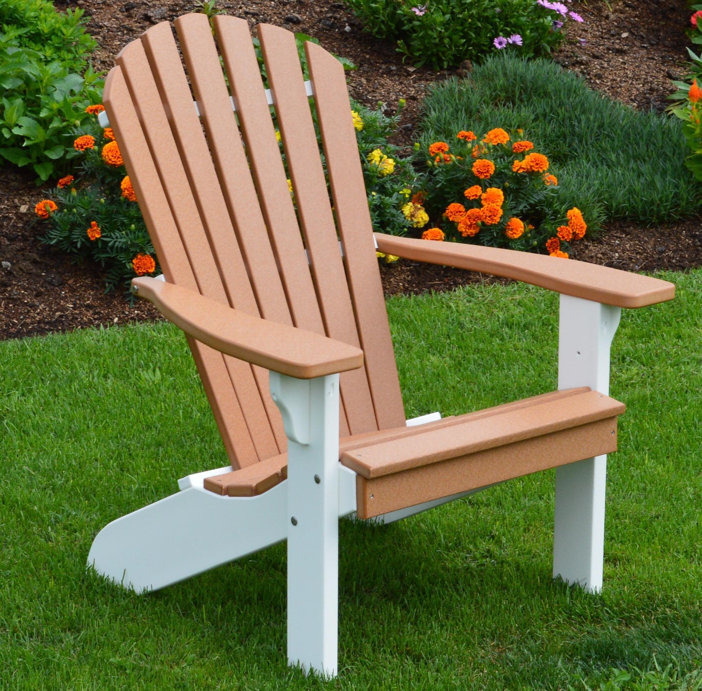 A&L Furniture Co. Amish Made Poly Fanback Adirondack Chair w/White Frame - LEAD TIME TO SHIP 10 BUSINESS DAYS