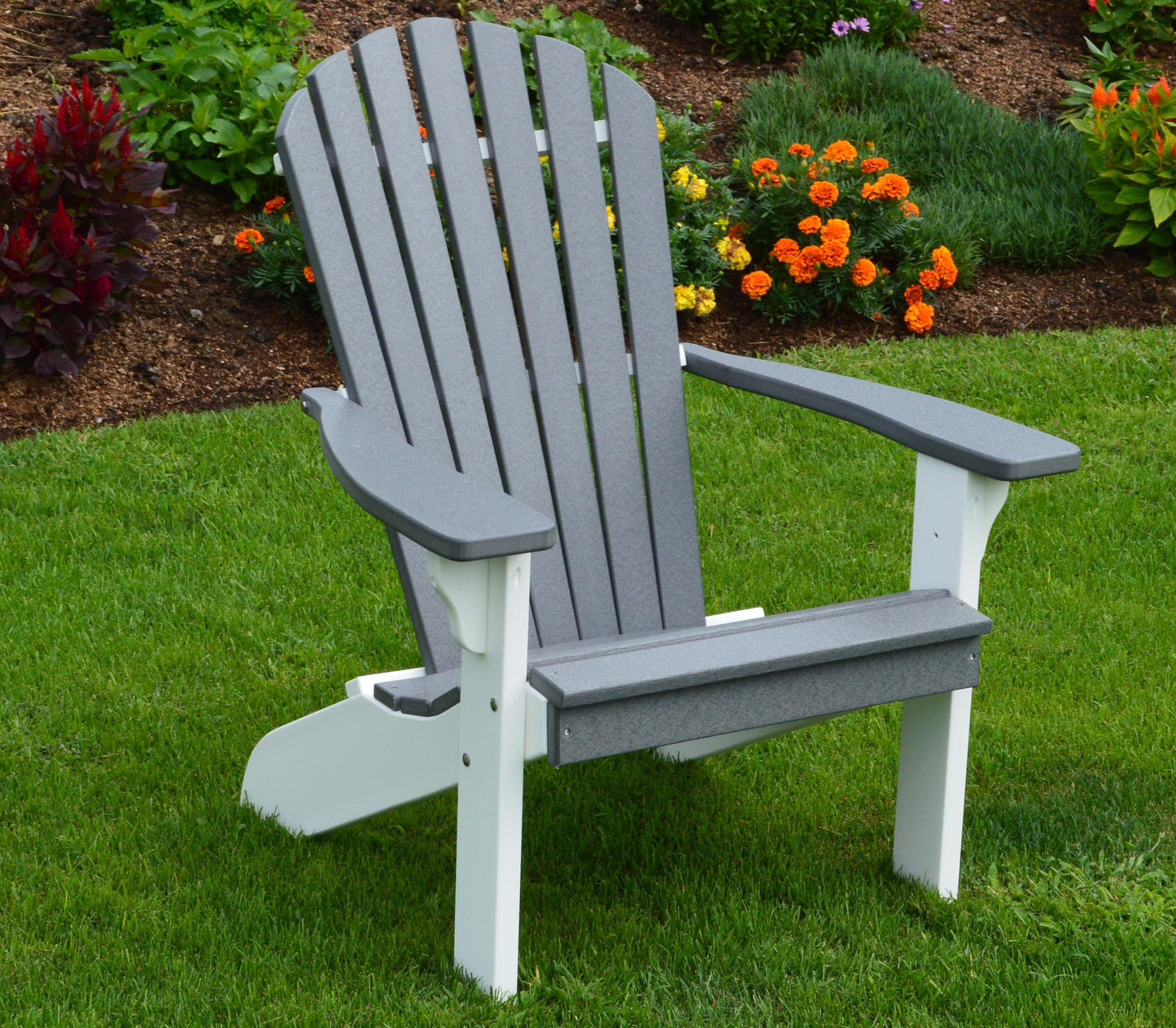 A&L Furniture Co. Amish Made Poly Fanback Adirondack Chair w/White Frame - LEAD TIME TO SHIP 10 BUSINESS DAYS