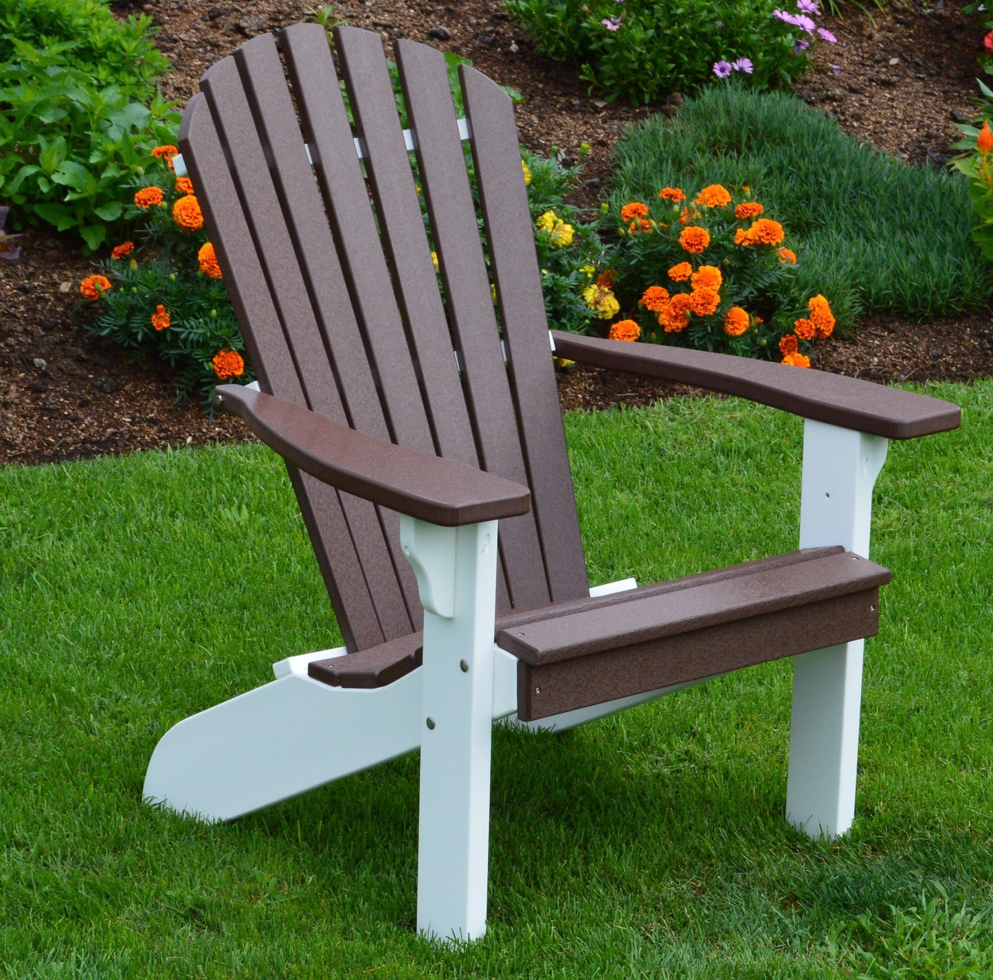 A&L Furniture Co. Amish Made Poly Fanback Adirondack Chair w/White Frame - LEAD TIME TO SHIP 10 BUSINESS DAYS