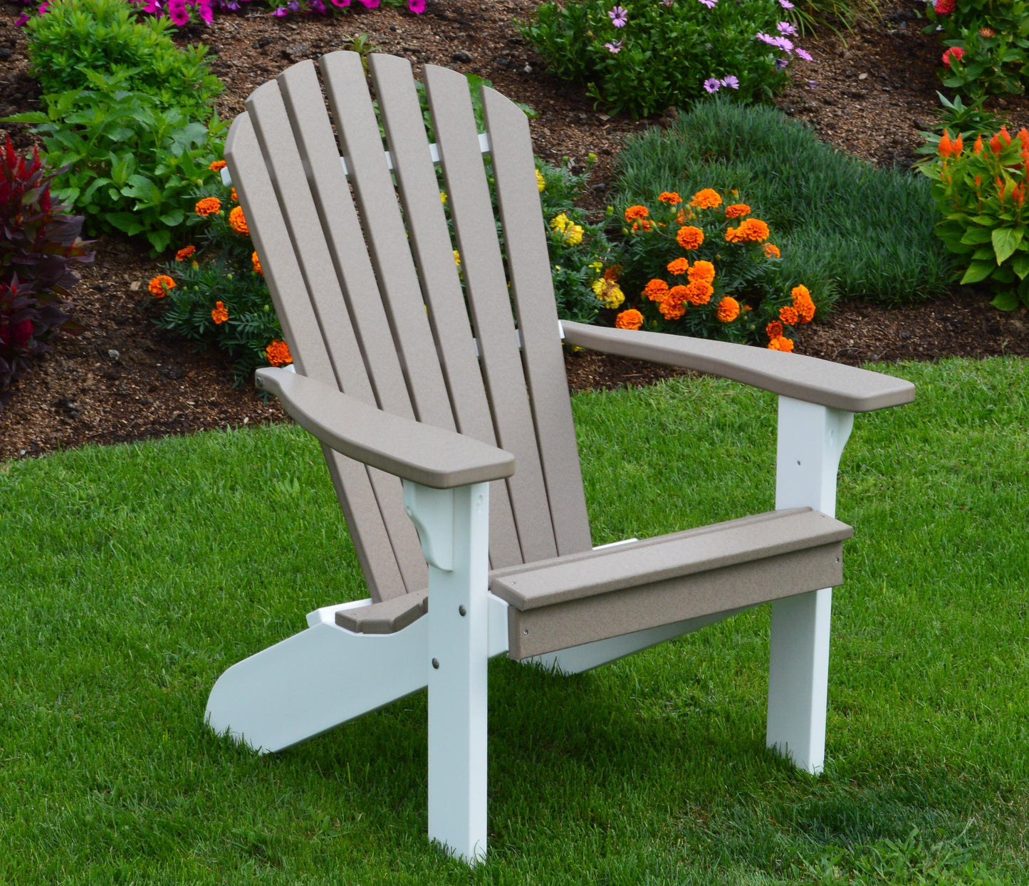 A&L Furniture Co. Amish Made Poly Fanback Adirondack Chair w/White Frame - LEAD TIME TO SHIP 10 BUSINESS DAYS