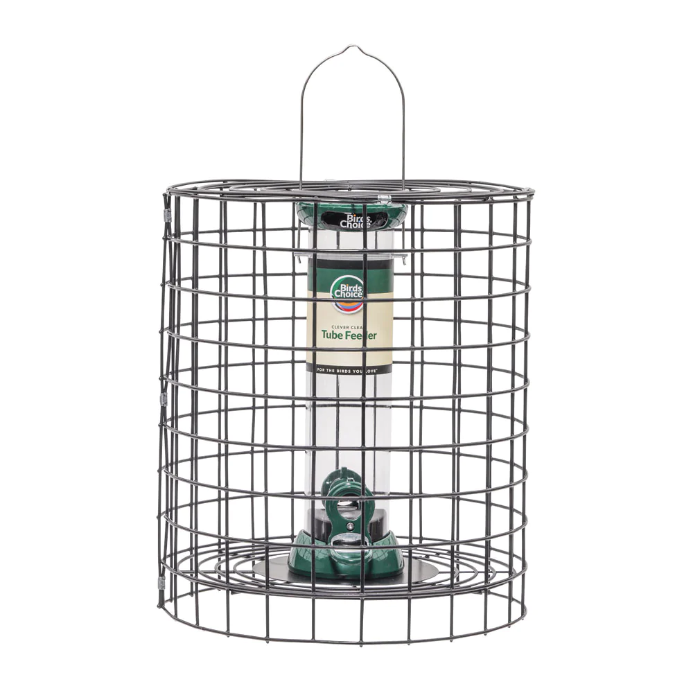Birds Choice Squirrel Proof 12 Inch Clever Clean Tube Feeder with 2 Perches and Wire Cage - Ships Within 7 to 10 Business Days