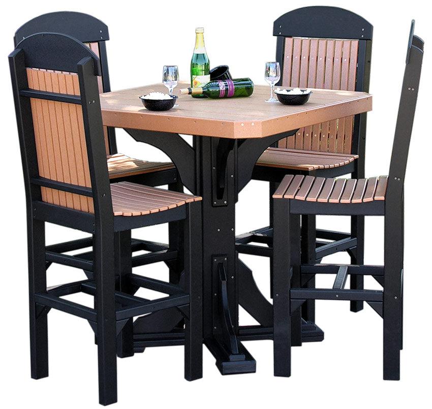 LuxCraft Recycled Plastic 41" Square Bar Height Poly Table Set with4 Classic Bar Side Chairs - LEAD TIME TO SHIP 3 TO 4 WEEKS