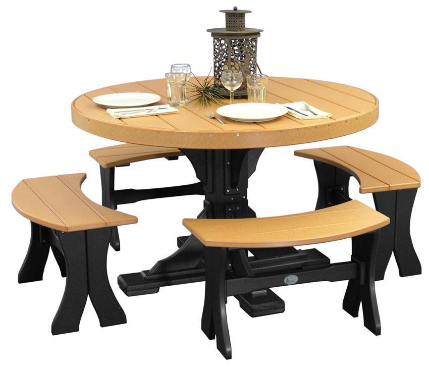LuxCraft Recycled Plastic 4' Round Poly Dining Set with Four 28" Table Benches - LEAD TIME TO SHIP 3 TO 4 WEEKS