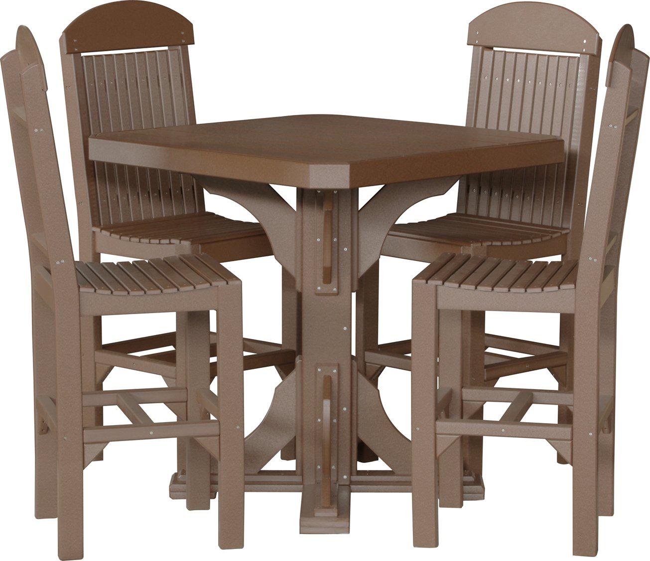 LuxCraft Recycled Plastic 41" Square Bar Height Poly Table Set with4 Classic Bar Side Chairs - LEAD TIME TO SHIP 3 TO 4 WEEKS