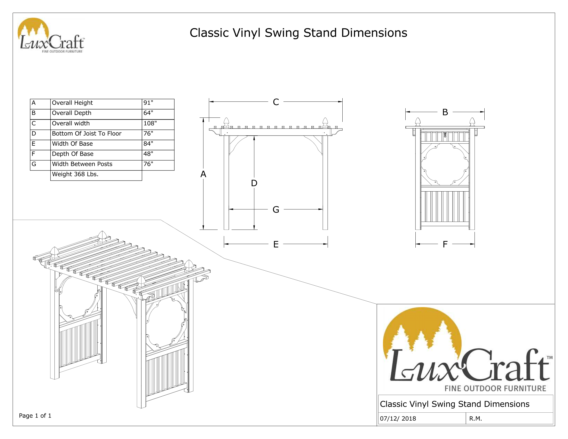 LuxCraft Pergola Swing Stand Garden Swing Stand Rocking Furniture