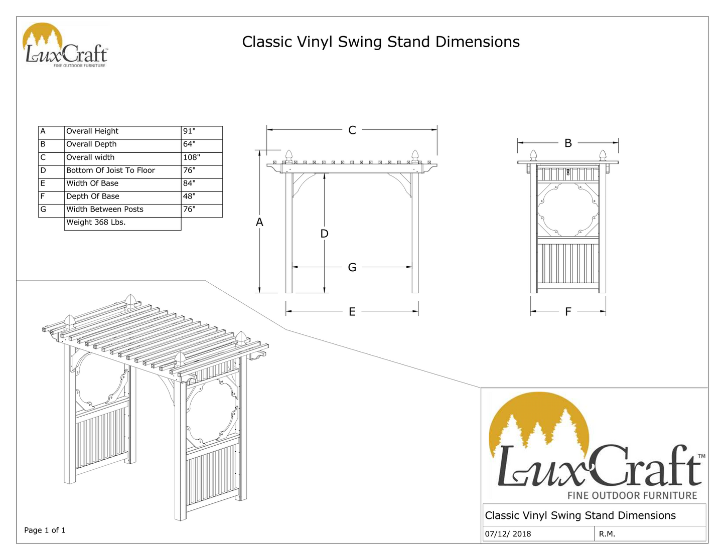 luxcraft classic vinyl swing stand dimensions page