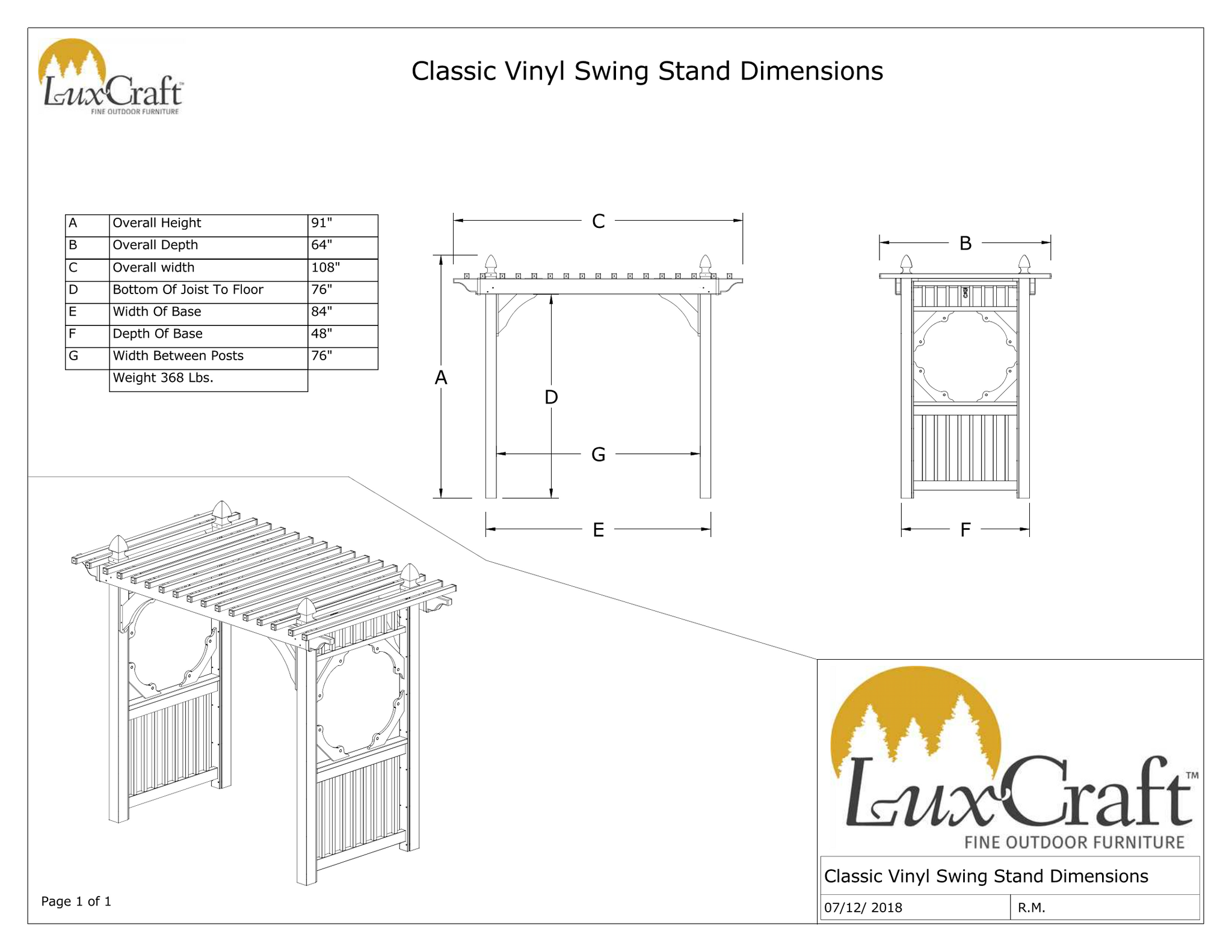 LuxCraft Pergola Swing Stand Garden Swing Stand Rocking Furniture