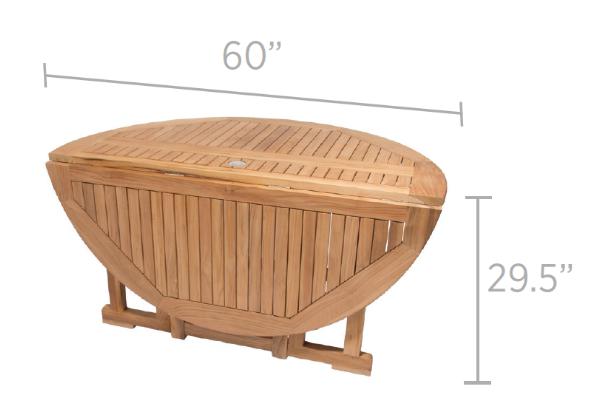 Royal Teak Collection 5' Drop leaf Outdoor Round Patio Table - SHIPS WITHIN 1 TO 2 BUSINESS DAYS