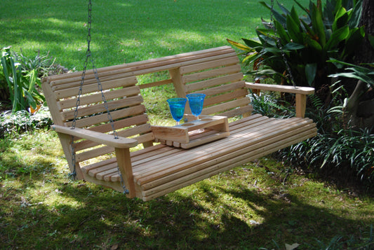 la cypress 5ft porch swing with flip down center console natural water sealer
