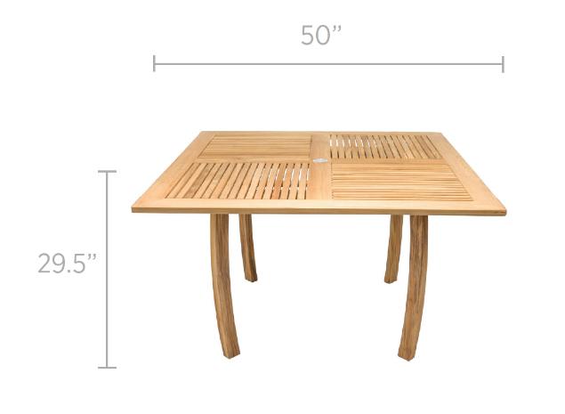 Royal Teak Collection Dolphin Outdoor Patio Table 50" Square - SHIPS WITHIN 1 TO 2 BUSINESS DAYS