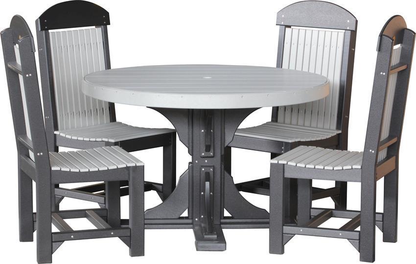 LuxCraft Recycled Plastic 4' Poly Round Dining Height Table Set with Four Classic Dining Side Chairs - LEAD TIME TO SHIP 3 TO 4 WEEKS