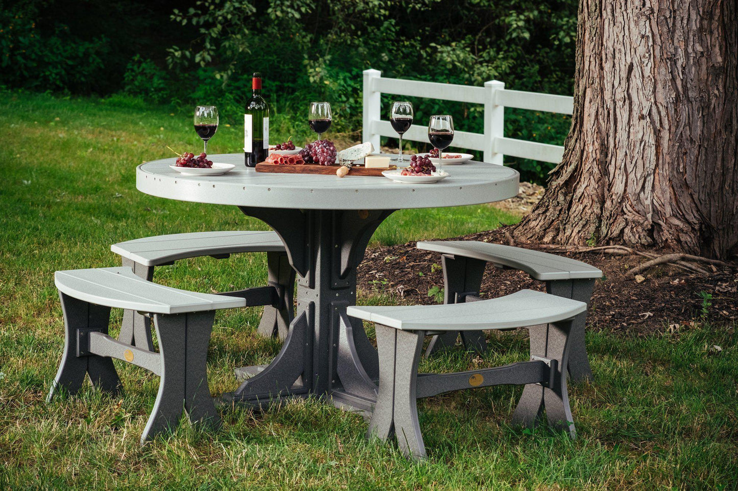 LuxCraft Recycled Plastic 4' Round Poly Dining Set with Four 28" Table Benches - LEAD TIME TO SHIP 3 TO 4 WEEKS