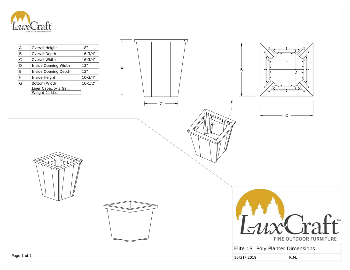 LuxCraft Recycled Plastic Elite Planter (18") - LEAD TIME TO SHIP 3 TO 4 WEEKS