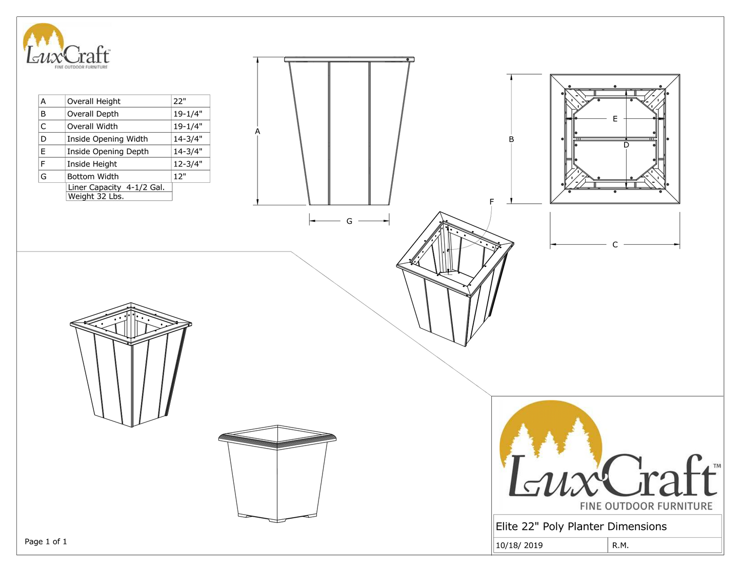 LuxCraft Recycled Plastic Elite Planter (22") - LEAD TIME TO SHIP 3 TO 4 WEEKS