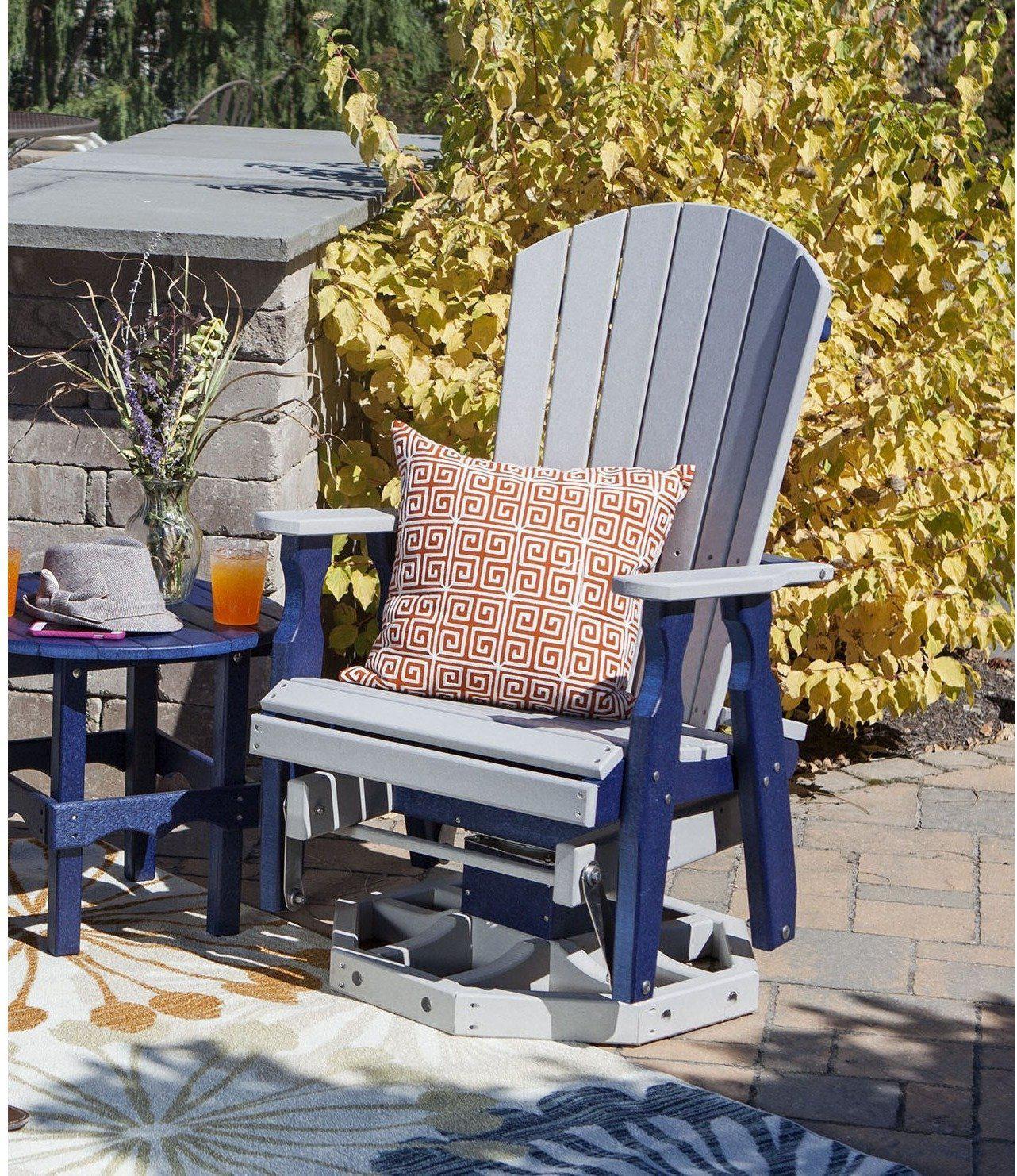 poly fanback swivel glider gray on patriot navy blue